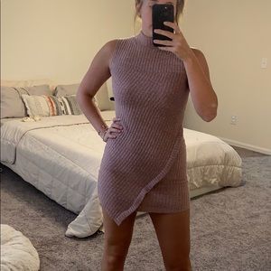Purple a line turtle neck knitted dress